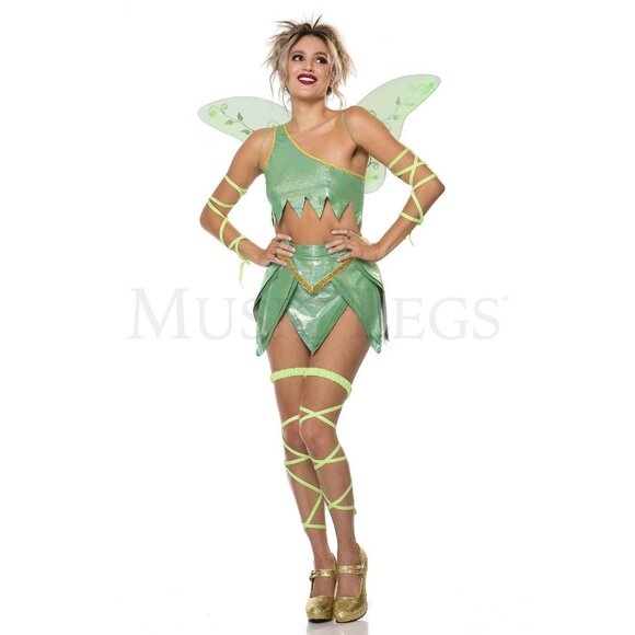 Fantasy Fairy Pc Leaf Handkerchief Hem Crop Women's Green Costume Set Size S/M - Picture 2 of 6